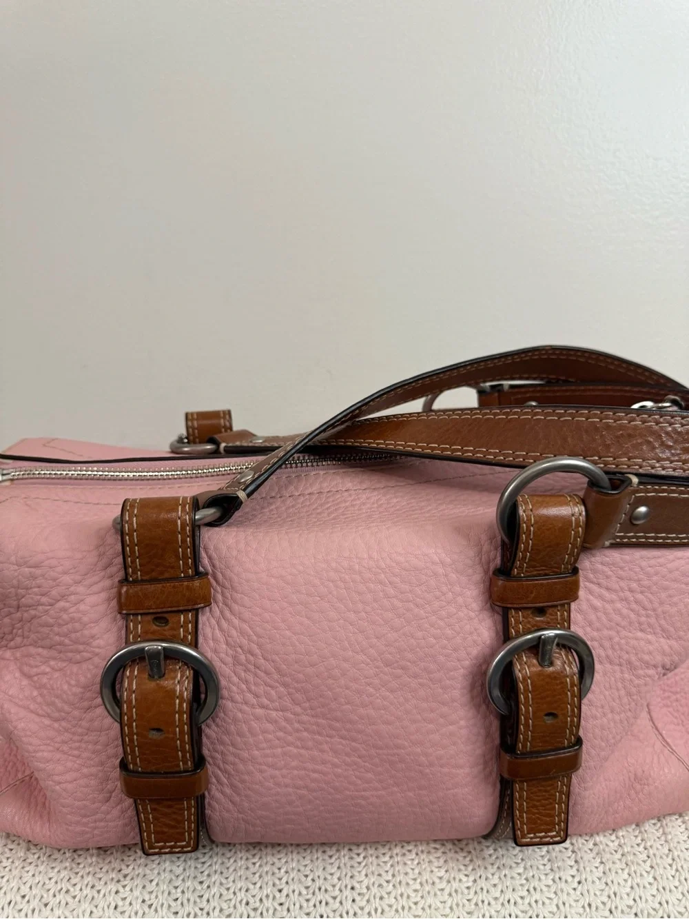 Coach Women's Chelsea Pink Leather Shoulder Bag Brown Strap Accents K0782-F10887